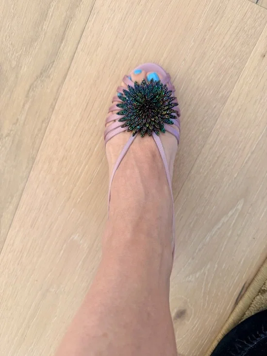 SJP Sarah Jessica Parker - Pink Beaded Floral Slingback Sandals - Picture 3 of 8